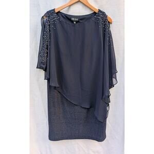 DJ Jaz Women's Sheer Top Assymetric Shift Dress 12 Navy Blue Formal Whimsical